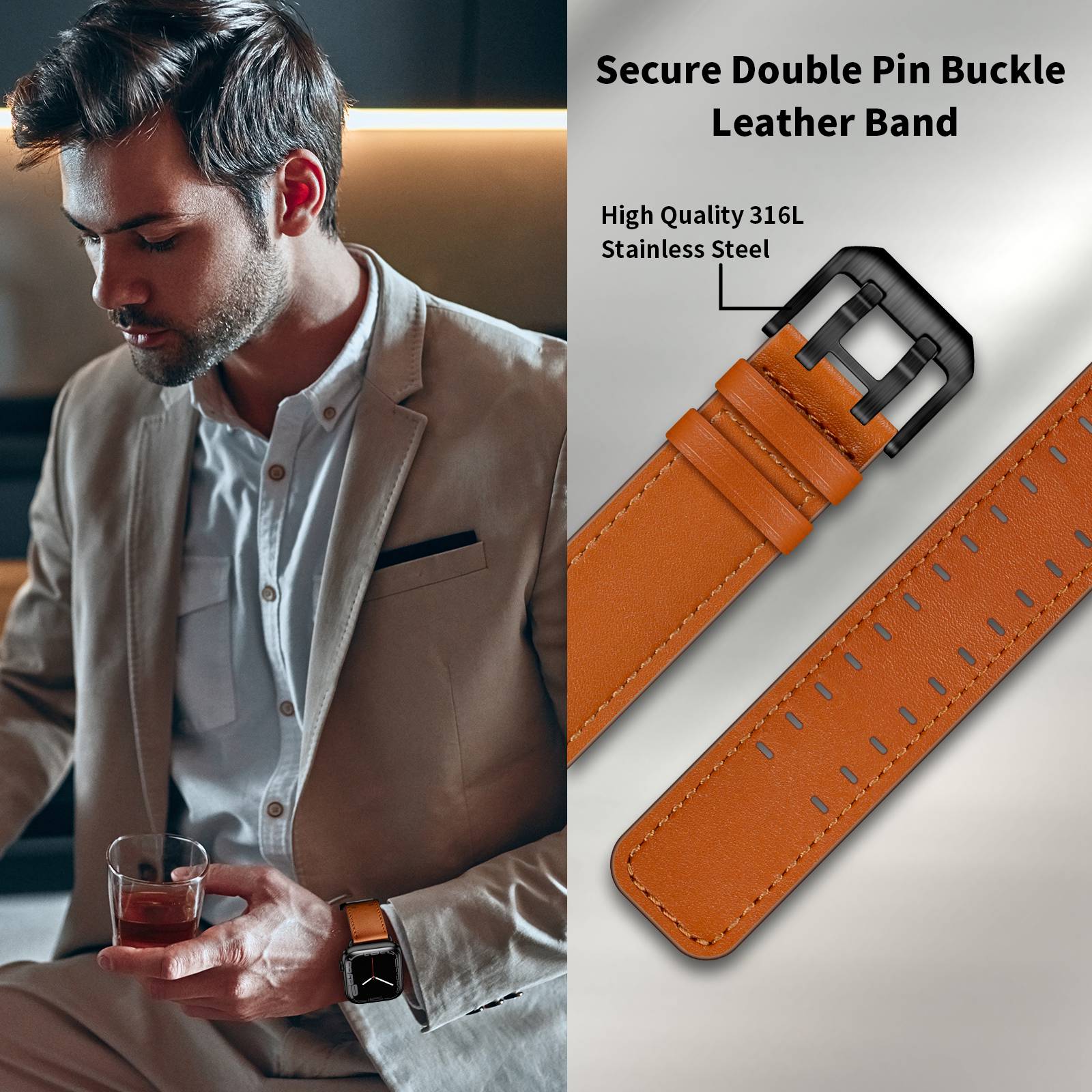 For Apple Watch Ultra 2 49mm Series 9 45mm SE (2023) 44mm Ultra 49mm Series 8 7 45mm Series 6 5 4 SE 44mm SE (2022) 44mm Series 3 2 1 42mm Genuine Leather Watch Band Quick Release Strap Replacement For Apple Watch Ultra 2 49mm Series 9 45mm SE (2023) 44mm Ultra 49mm Series 8 7 45mm Series 6 5 4 SE 44mm SE (2022) 44mm Series 3 2 1 42mm Genuine Leather Watch Band Quick Release Strap Replacement